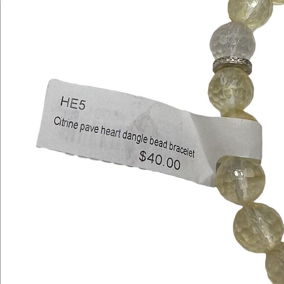 Kesi Jewels Macy's HE5 Citrine Pave Crystal Gold-Tone Heart Dangle Bead Bracelet - Picture 6 of 6